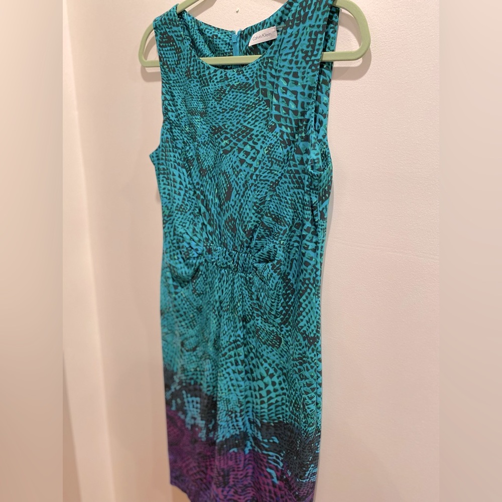 Calvin Klein, Size 14, Green-Purple, Ombré Snakeskin Bodycon Dress - Picture 5 of 8